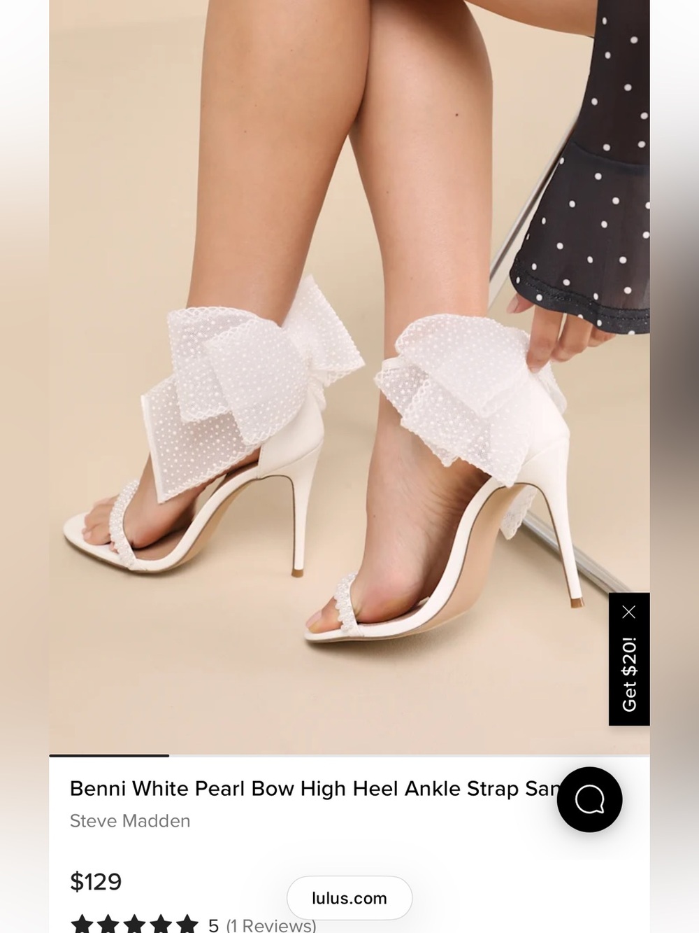 Steve Madden Benni White Pearl-Embellished Bow Ankle-Tie Heels